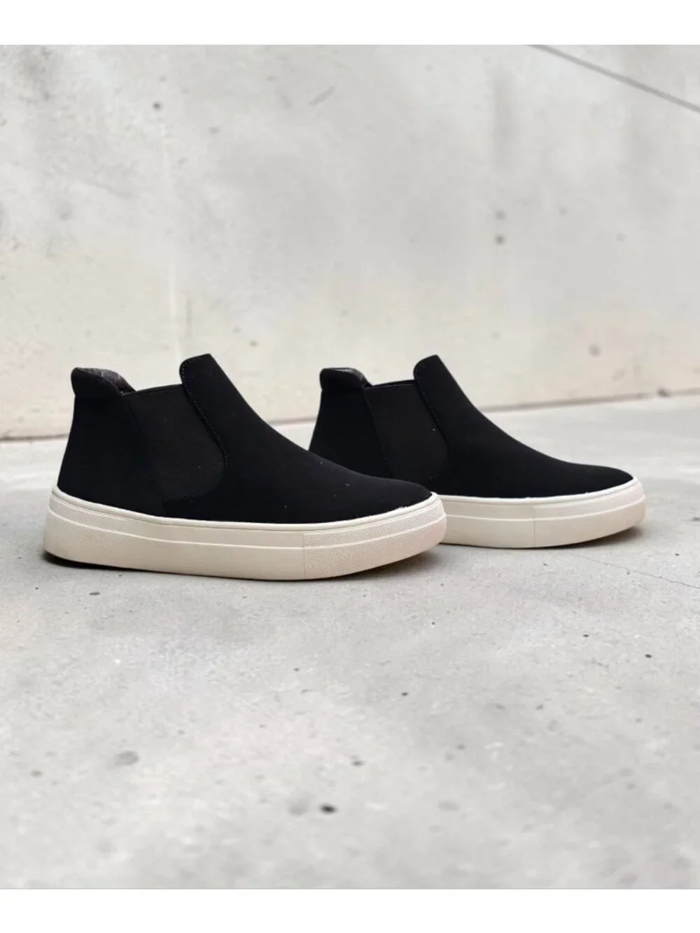 Black Chelsea Slip On Sneakers Platform Sole Minimalist Ankle Boots